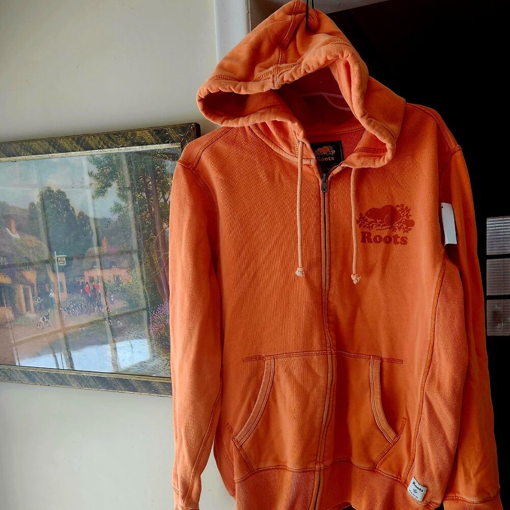 Unusual Orange ROOTS hoodie Jacket full zip - Iconic Canadian Beaver 100% Cotton